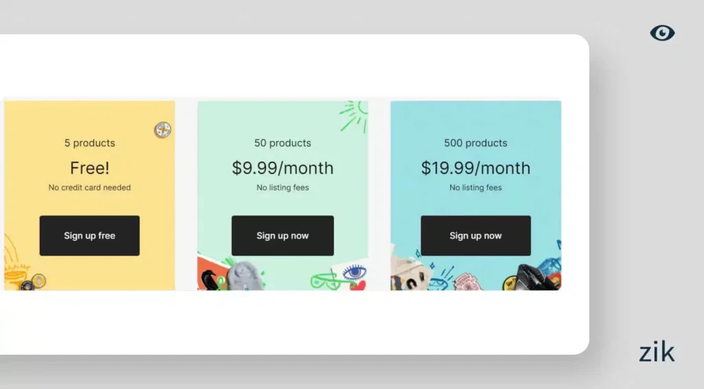 Big Cartel free pricing plan