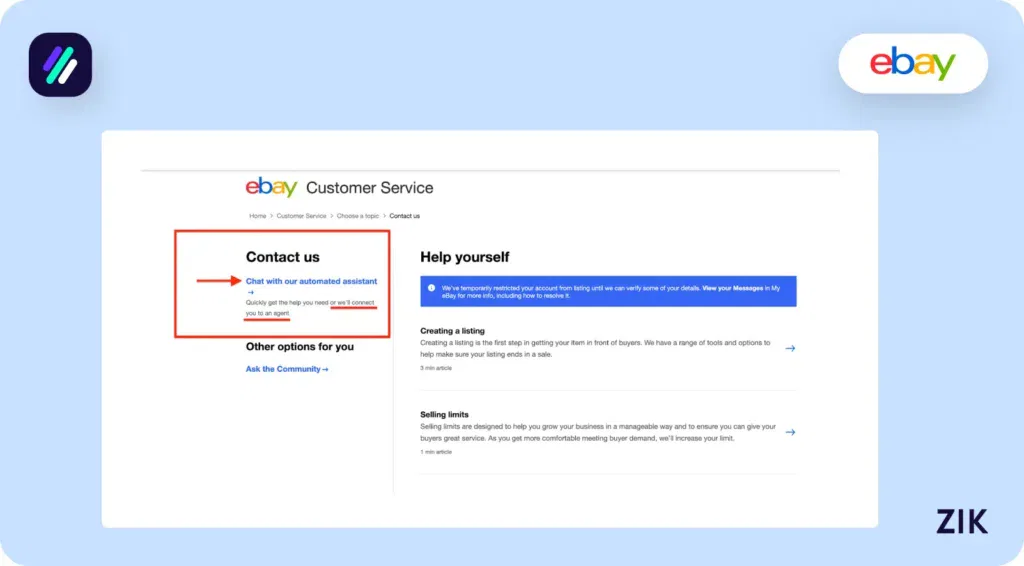 Choose “Contact Us”