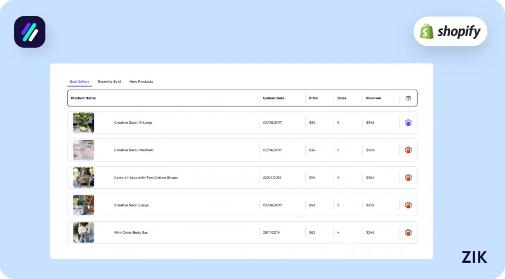 Click on the box icon next to the products listed