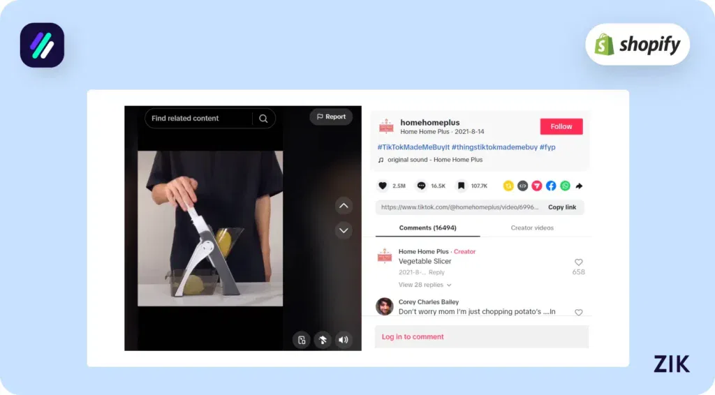 Clicking on the hashtag offers several product ideas