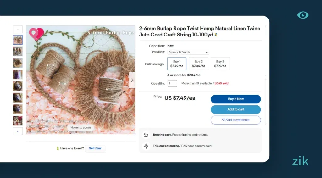 Hemp Rope String Cord eBay listing