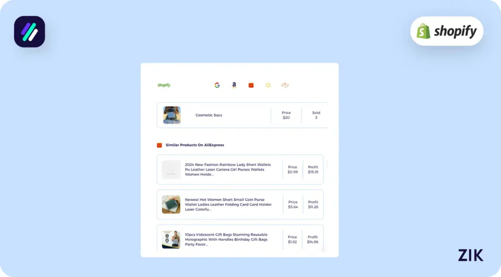 The Item Finder tool on ZIK Analytics’ Shopify Store Sales Tracker tool