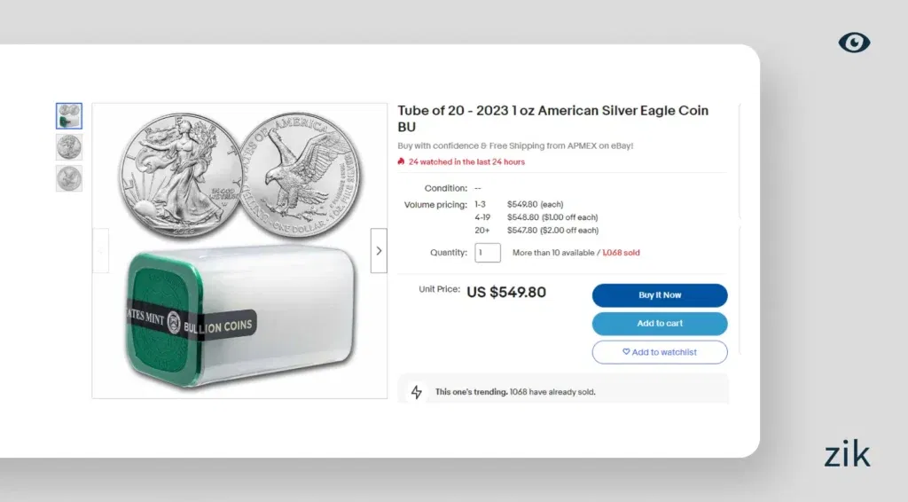 Tube of 20 – American Silver Eagle Coin BU
