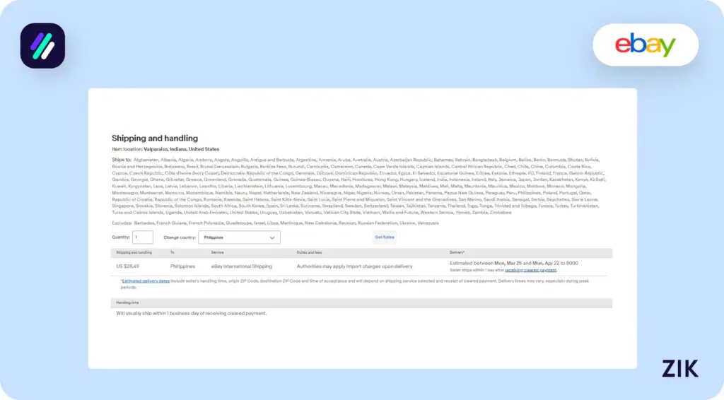 shipping and handling eBay