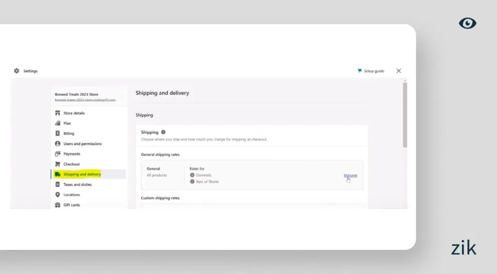 shipping rate options and sales tax information