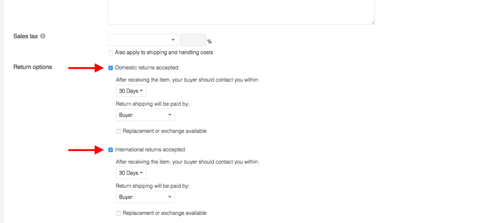 Check the boxes for the return types