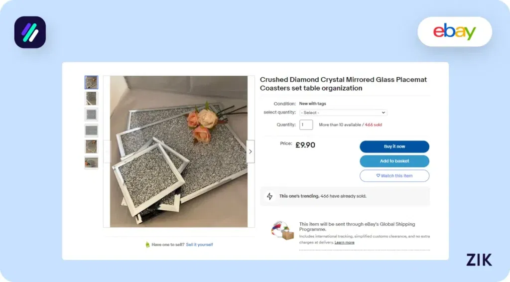 Crystal Mirrored Glass Placemat stats specific products