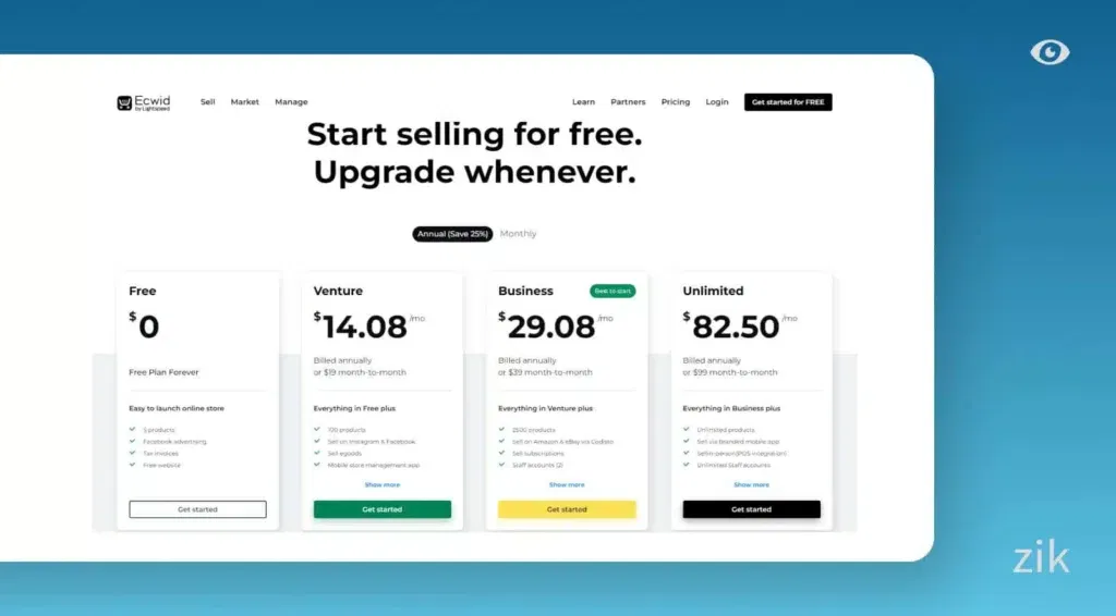 Ecwid Pricing