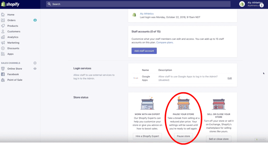 Scroll to the Store Status