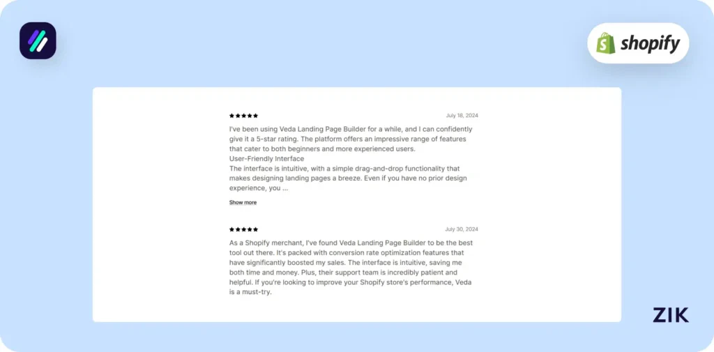 Shopify Page Builder Apps Veda reviews