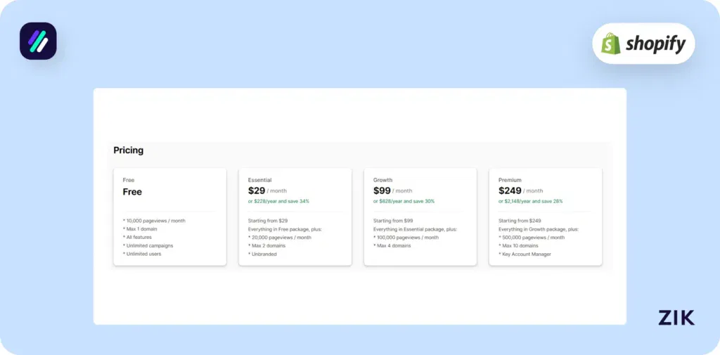 Shopify Pop-Up Apps Proof Bear pricing