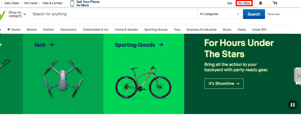 click “My eBay” in the top right corner