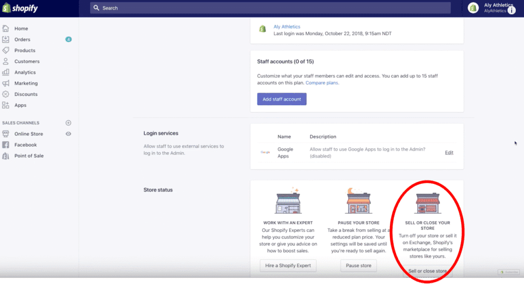 click Sell or Close Store