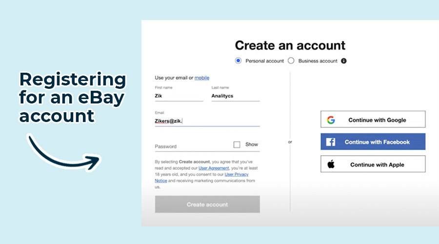 register for an eBay account