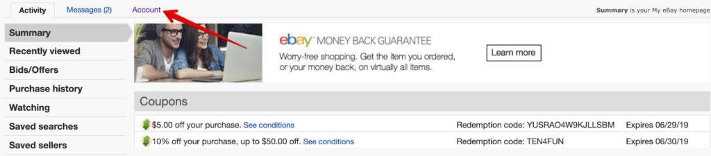 Click On The “Account” Tab