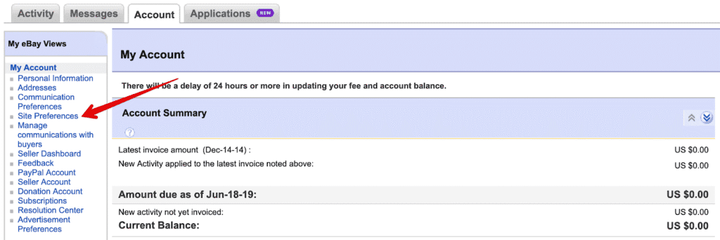 Click On The “Site Preferences” Link