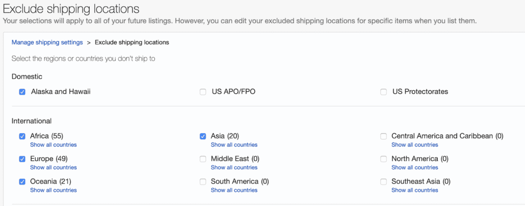Click The Regions You Do Not Ship To