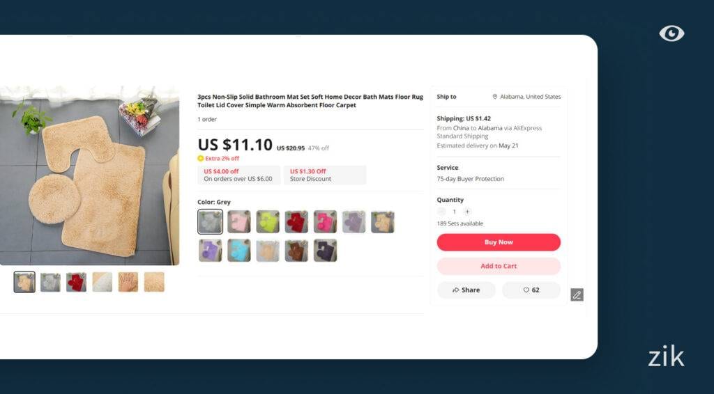 aliexpress bath mat listing