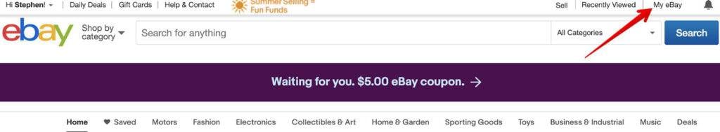 click the “My eBay” link