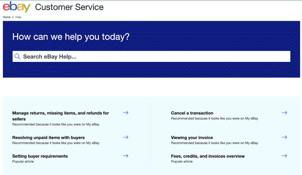 contact a customer service representative at eBay