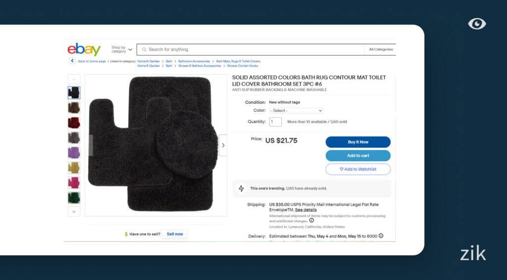 eBay bath mat listing