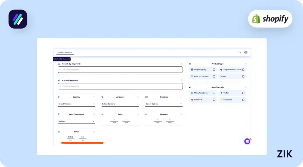 input the minimum value under the Price section