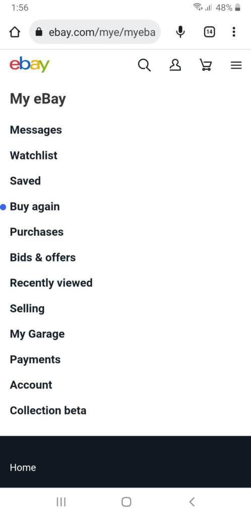 Click the menu icon and go to your eBay account