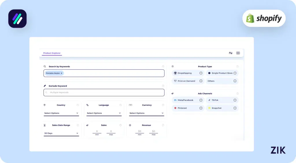 Product Explorer page
