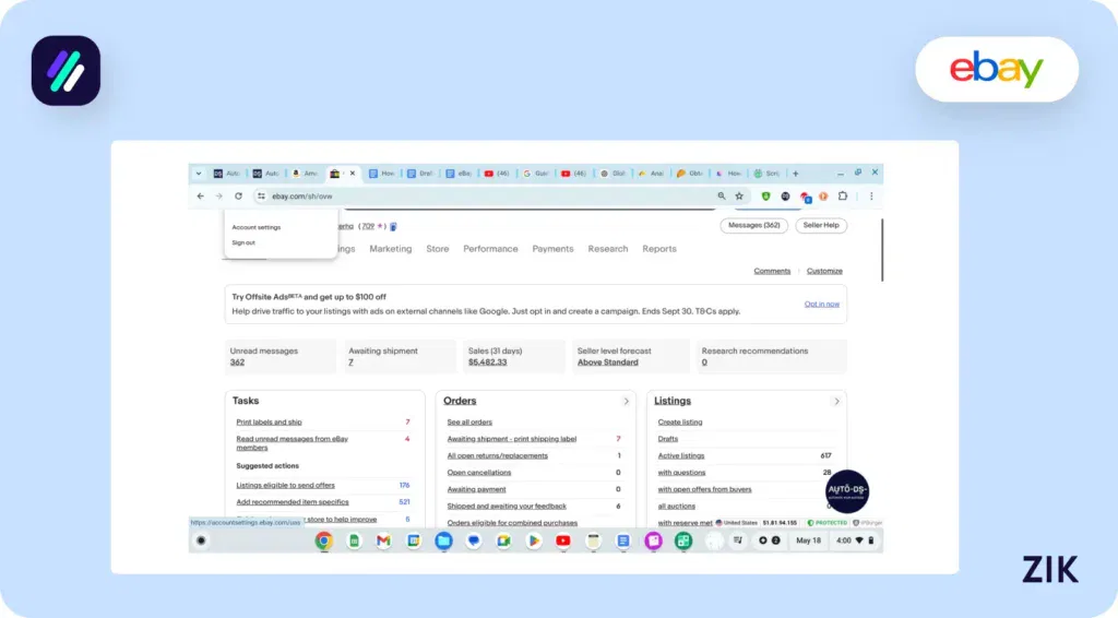 Sign up via the eBay international shipping link