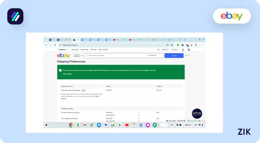 action will activate your products in the eBay global market