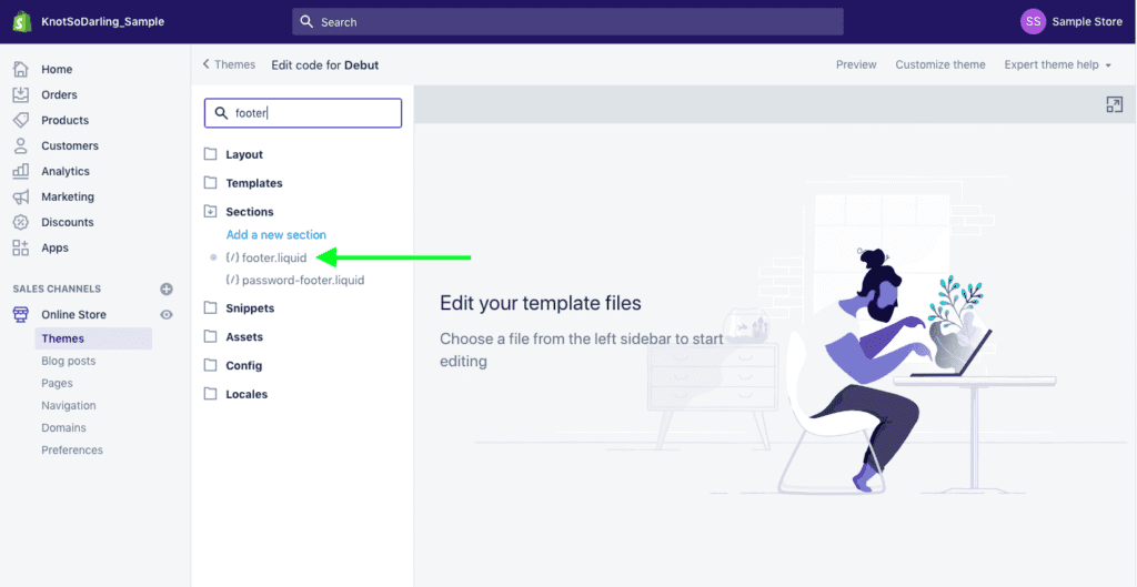 click on the ‘footer.liquid’ link