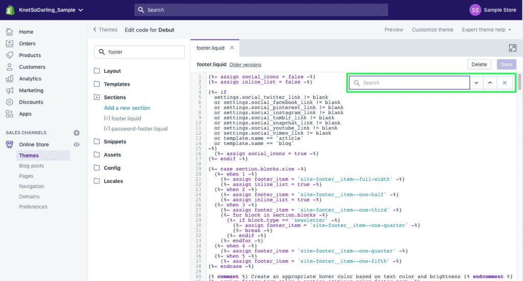 find the code footer