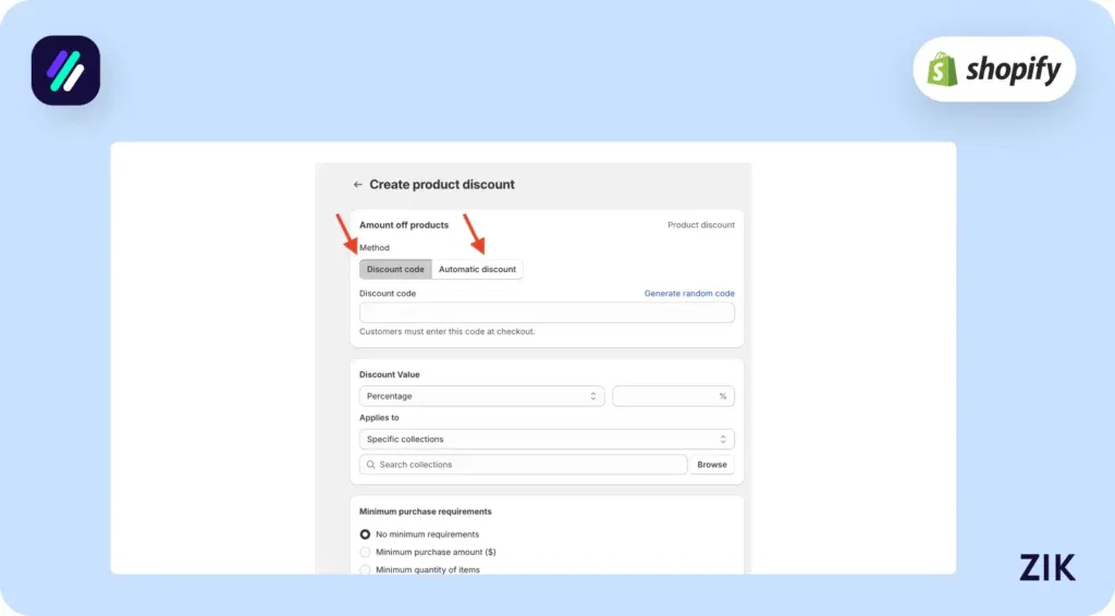 two options when setting up discount codes