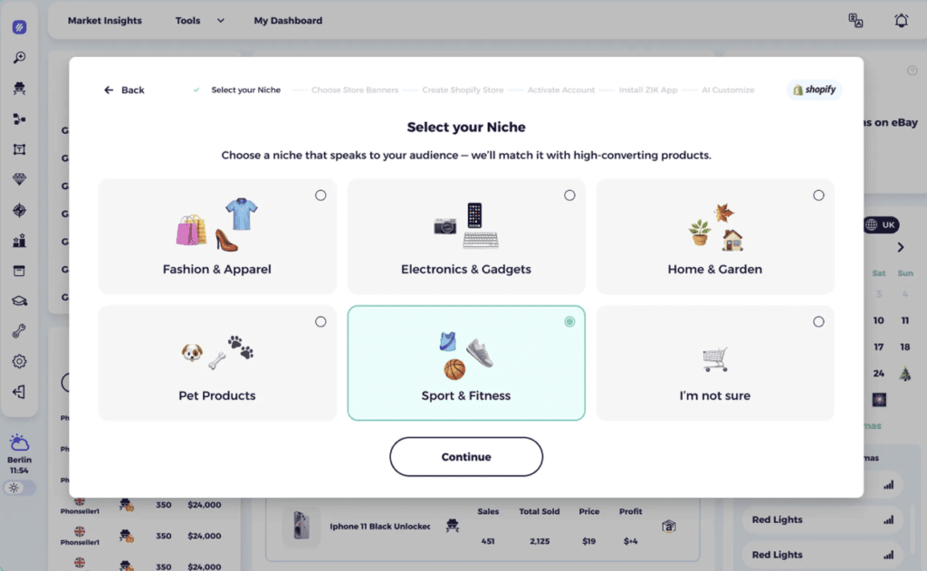 AI Store Builder Select a Niche