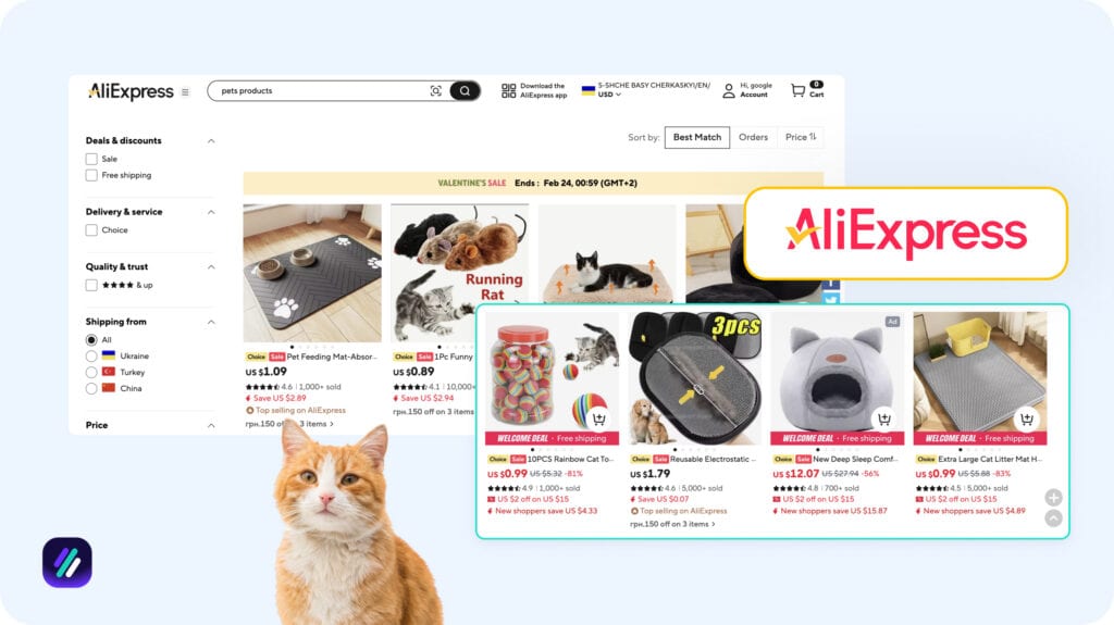 Best dropshipping supplier for pet supplies is AliExpress