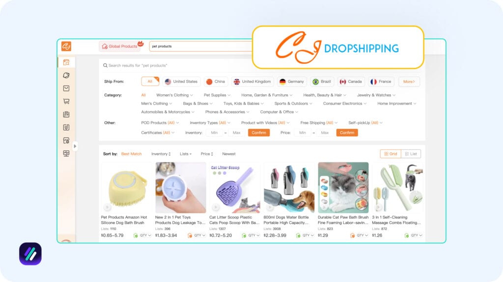Best dropshipping supplier for pet supplies is CJdropshipping