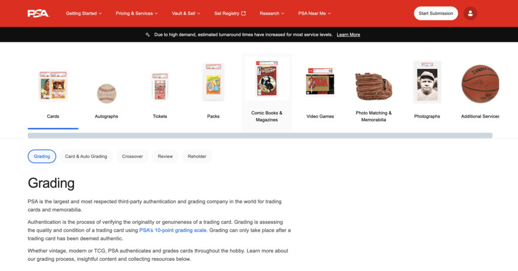 PSA baseball card grading