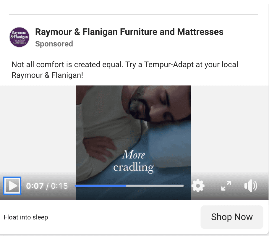 Raymour and Flanigan furniture facebook ads for dropshipping using feeling as a selling point