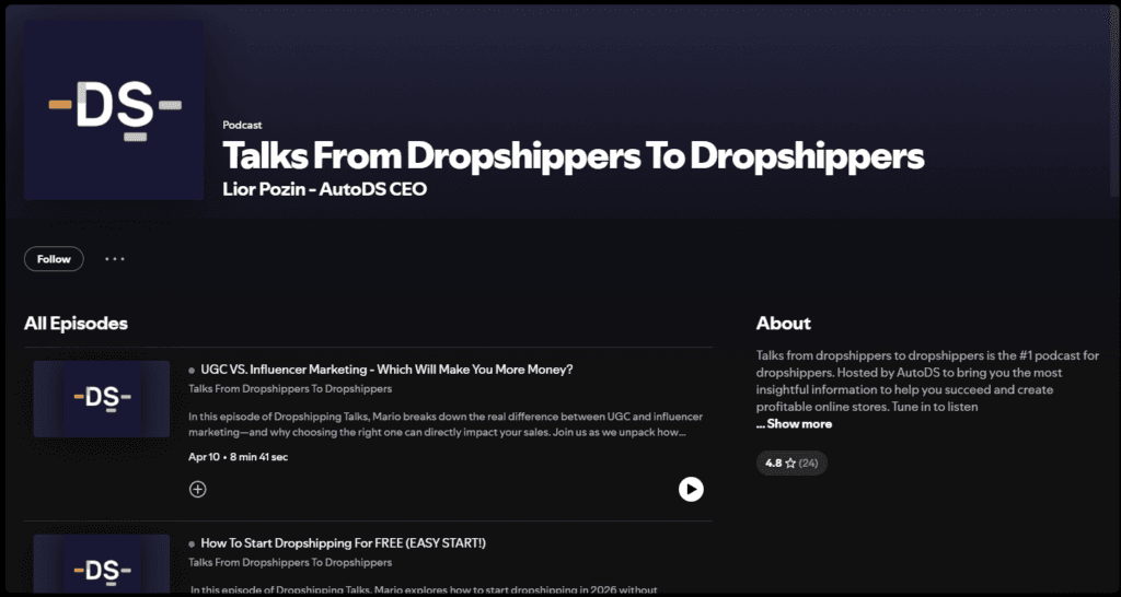 Talks From Dropshippers To Dropshippers one of the dropshipping podcasts