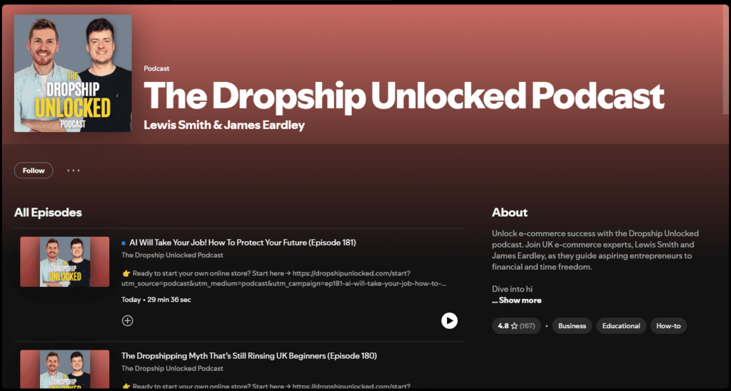 The Dropship Unlocked Podcast for dropshipping podcasts
