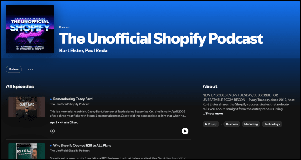 The Unofficial Shopify Podcast one of the dropshipping podcasts