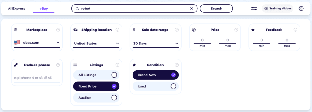 apply basic filters when searching inthe ebay marketplace