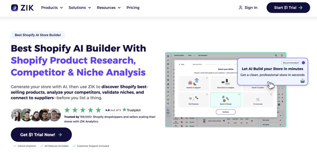 best dropshipping AI tools zik analytics