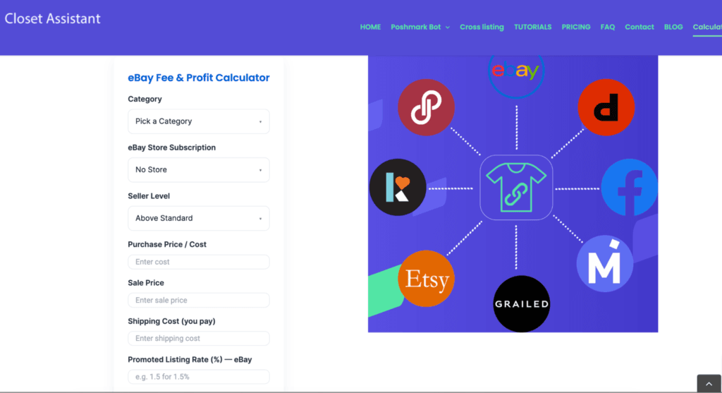 best eBay fee calculators closet assistant