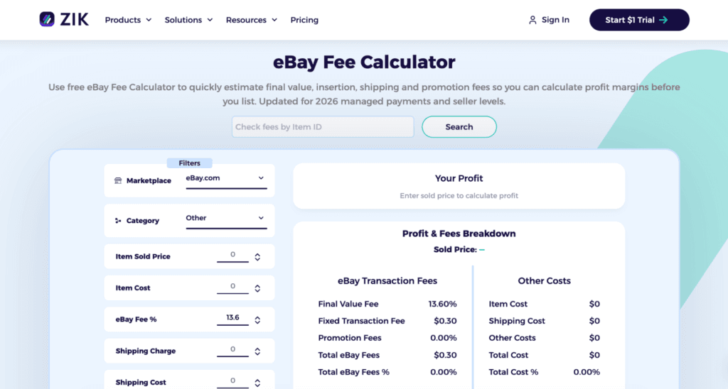 best eBay fee calculators zik analytics