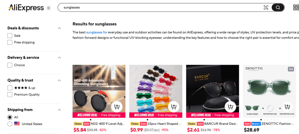 best sunglasses dropshipping supplier AliExpress sunglasses