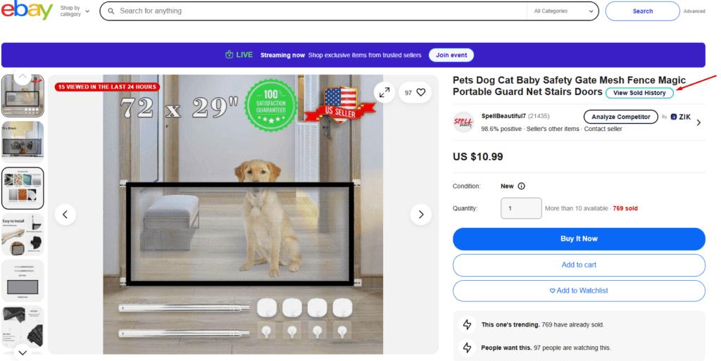 click on ebay view sold history button of a particular item ton check their performance