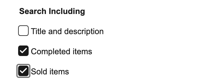 click search filters when finding items to specify what items like sold or unsold items