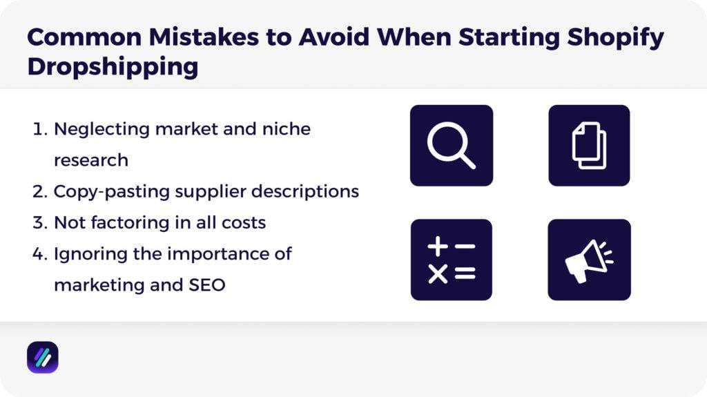 common mistakes to avoid on how to  start shopify dropshipping