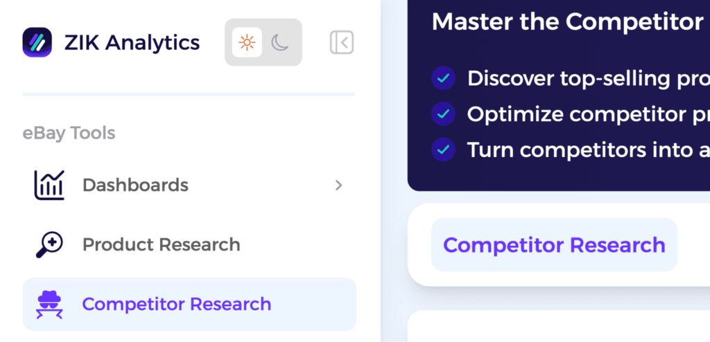 competitor research tab inside zik analytics